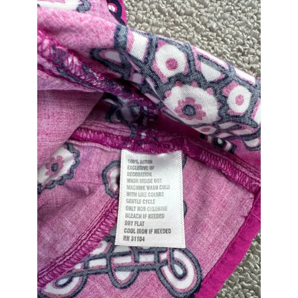 Crown & Ivy Dress Bell‎ Sleeve Crochet Magenta Navy Geometric Print Size Small